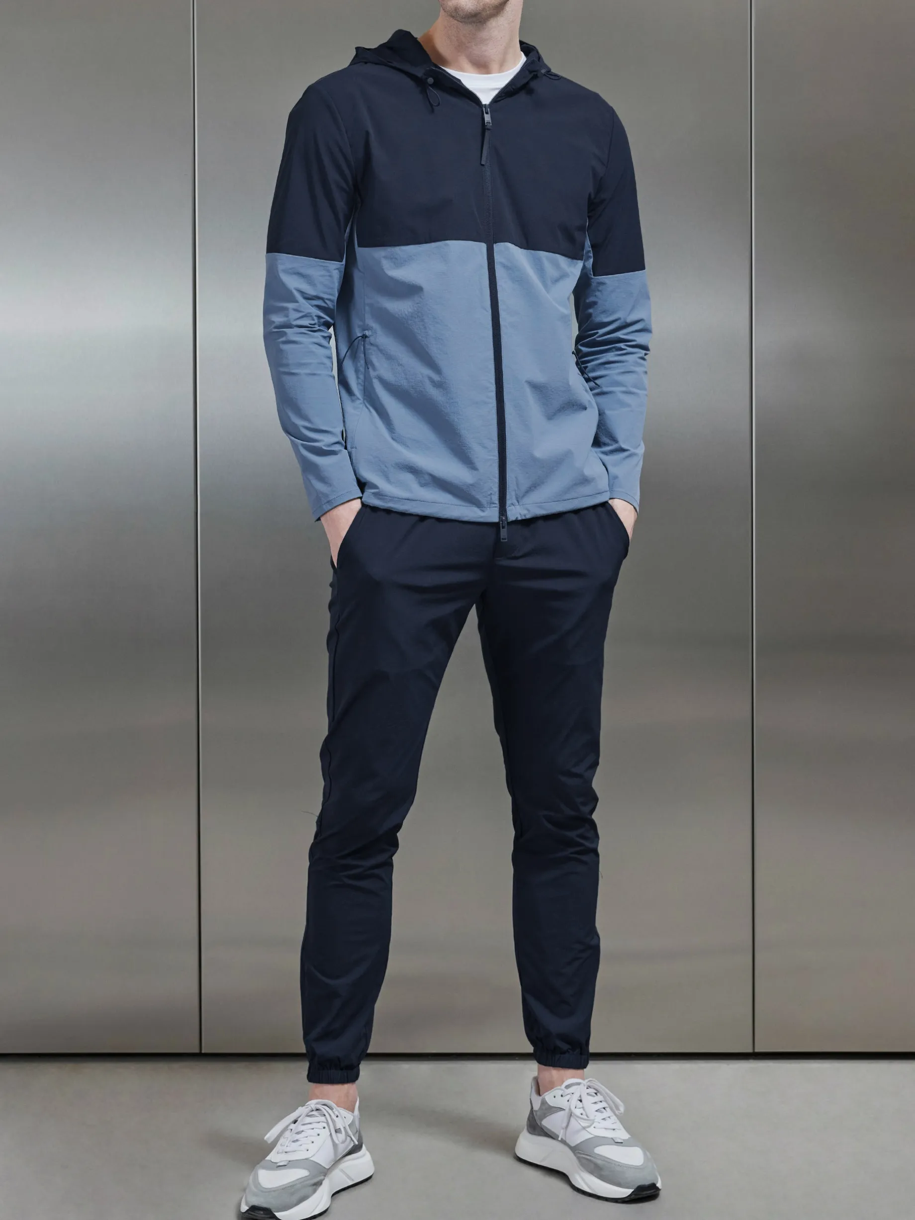 Active Technical Colour Block Windbreaker - Navy Light Blue