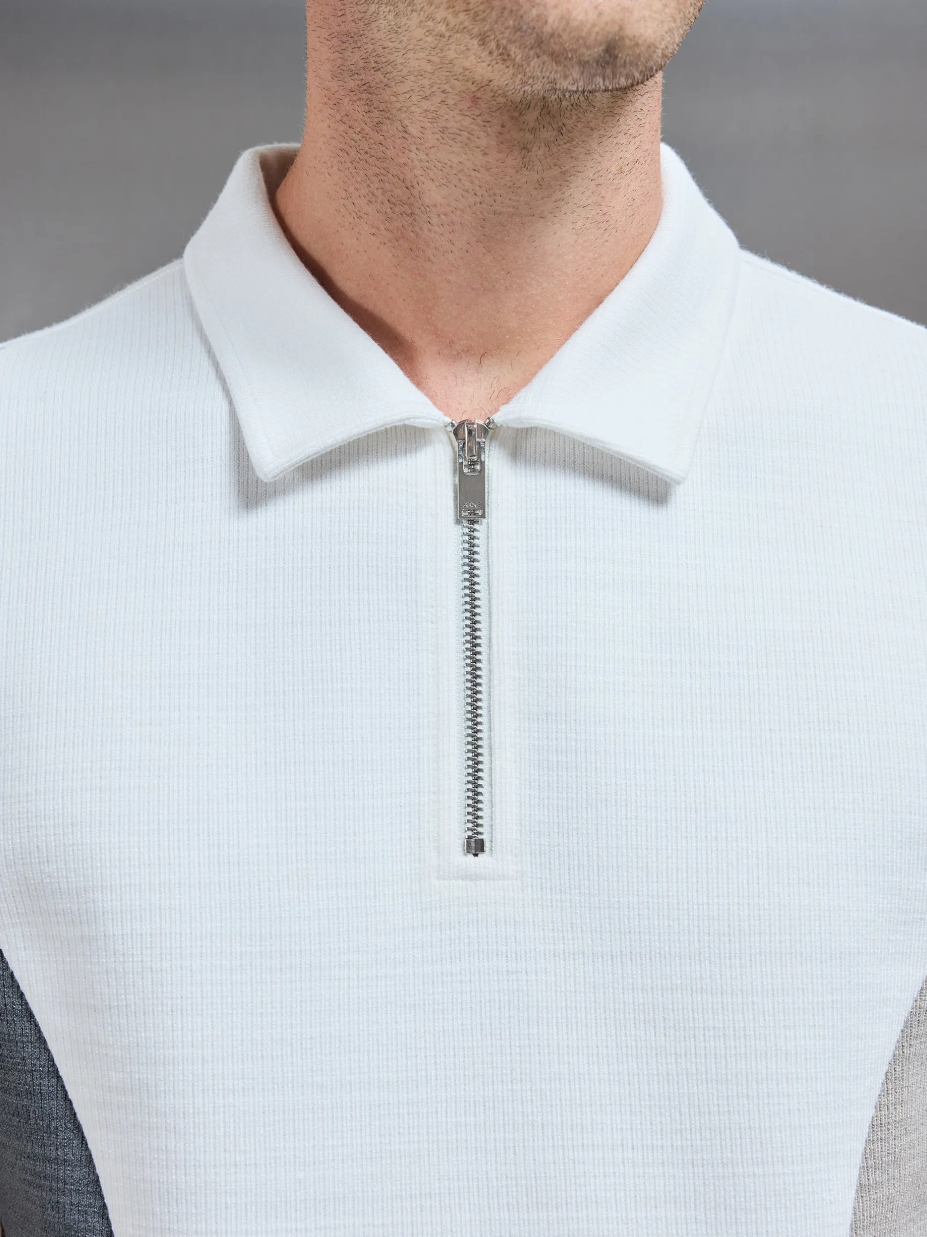Cavour Colour Block Zip Polo Shirt - White
