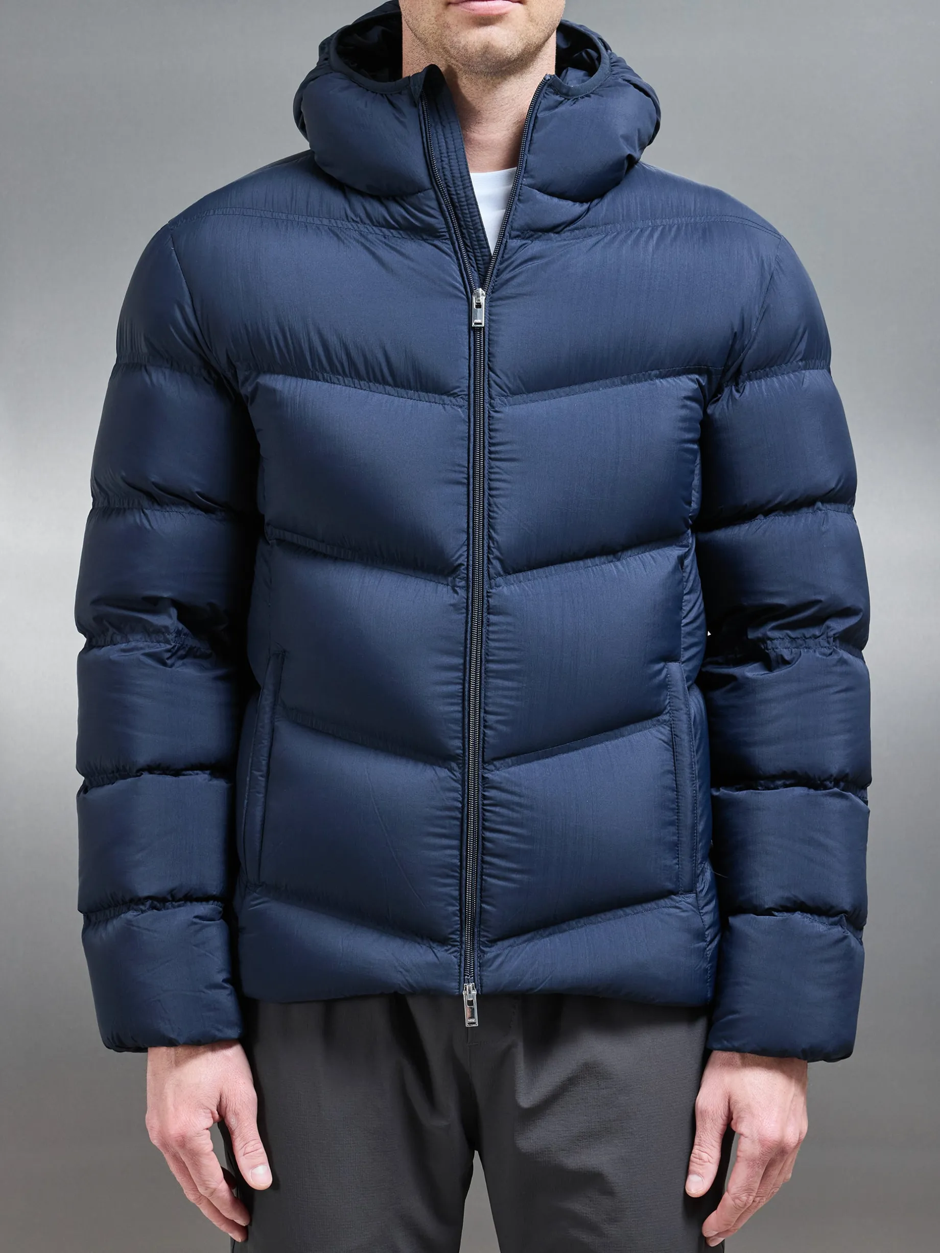 Chevron Puffer Jacket - Navy