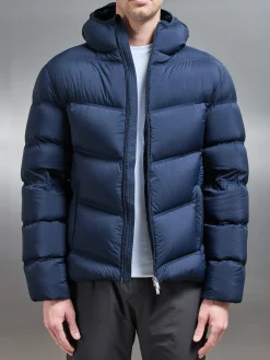 Chevron Puffer Jacket - Navy