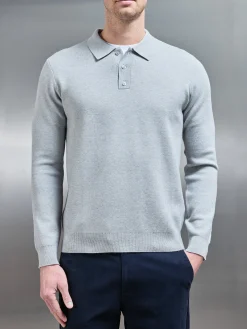 Chunky Knitted Polo Shirt - Marl Grey
