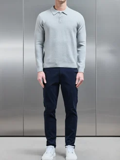 Chunky Knitted Polo Shirt - Marl Grey