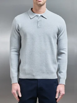 Chunky Knitted Polo Shirt - Marl Grey