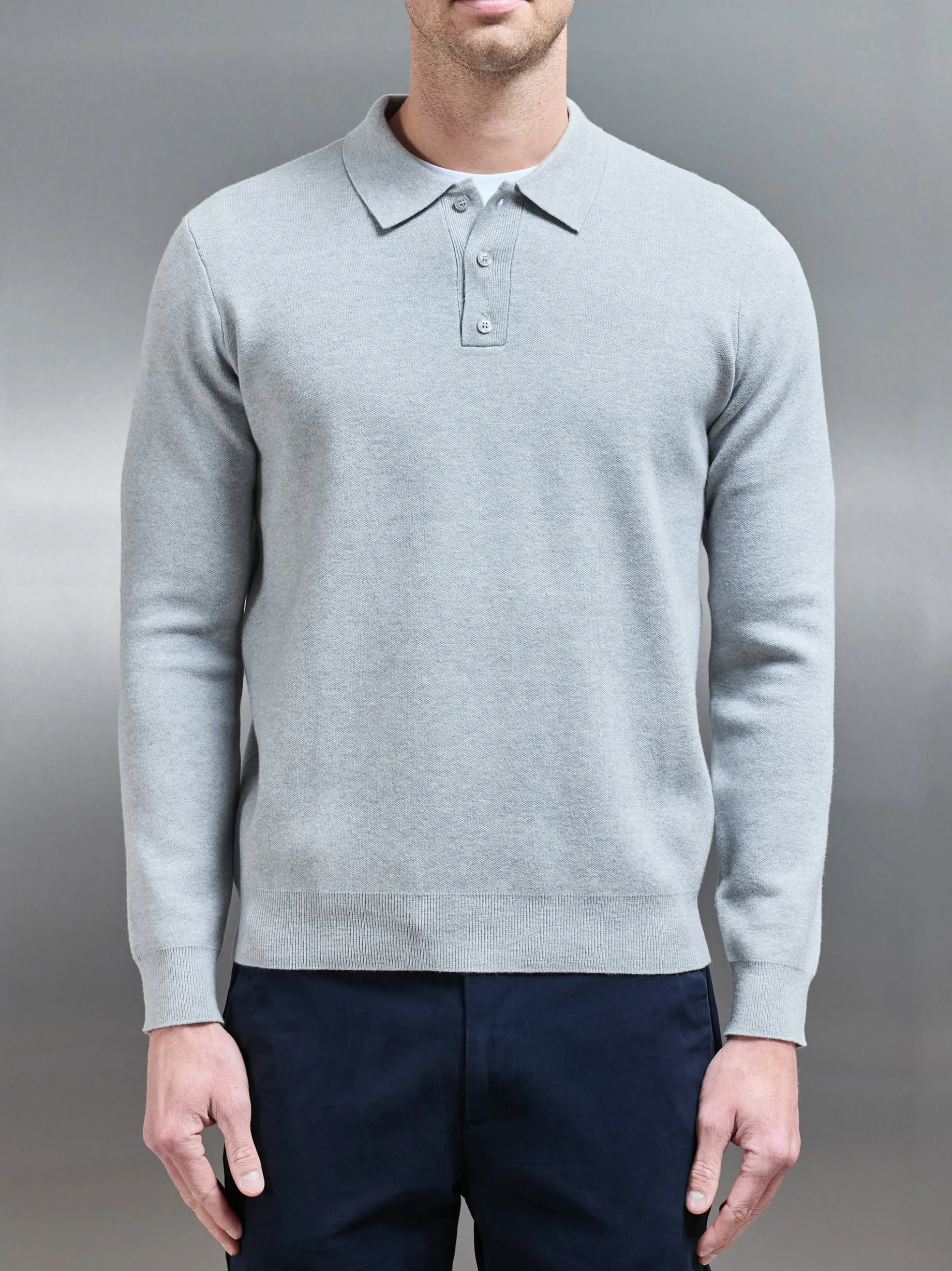 Chunky Knitted Polo Shirt - Marl Grey