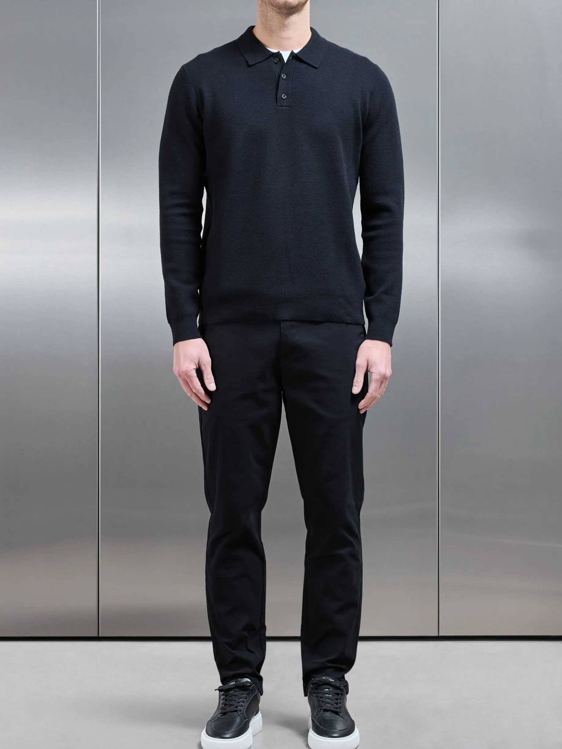 Chunky Knitted Polo Shirt - Black