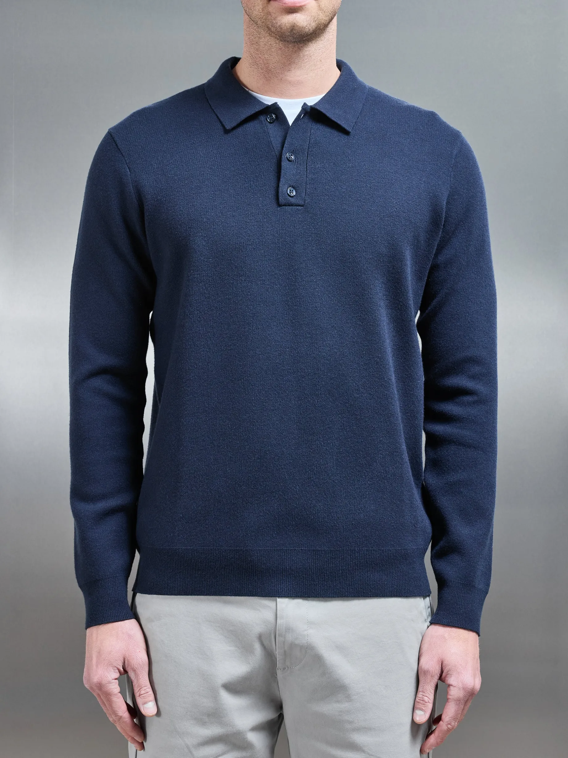 Chunky Knitted Polo Shirt - Navy