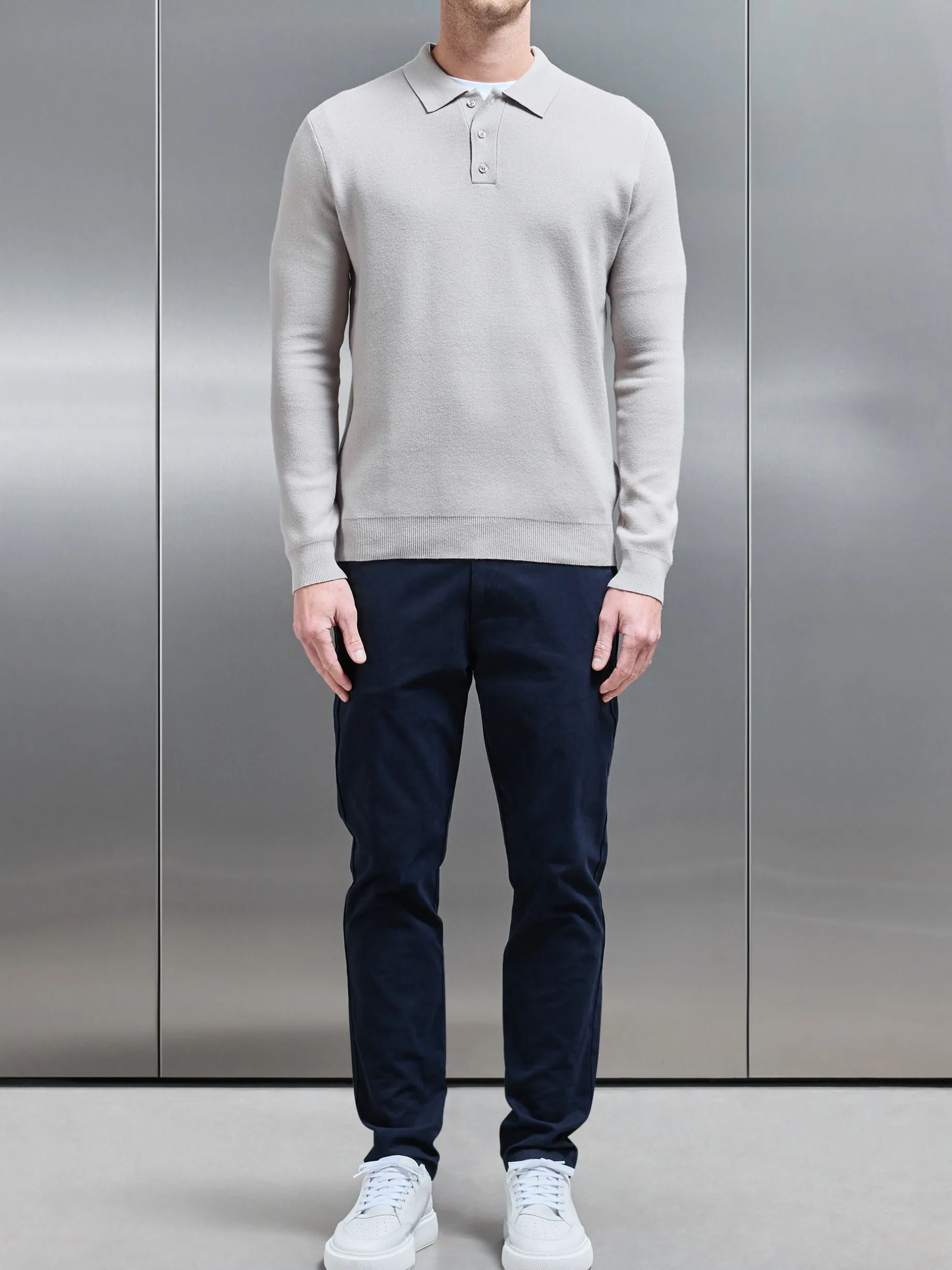 Chunky Knitted Polo Shirt - Stone