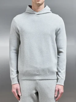 Chunky Knitted Pull Over Hoodie - Marl Grey