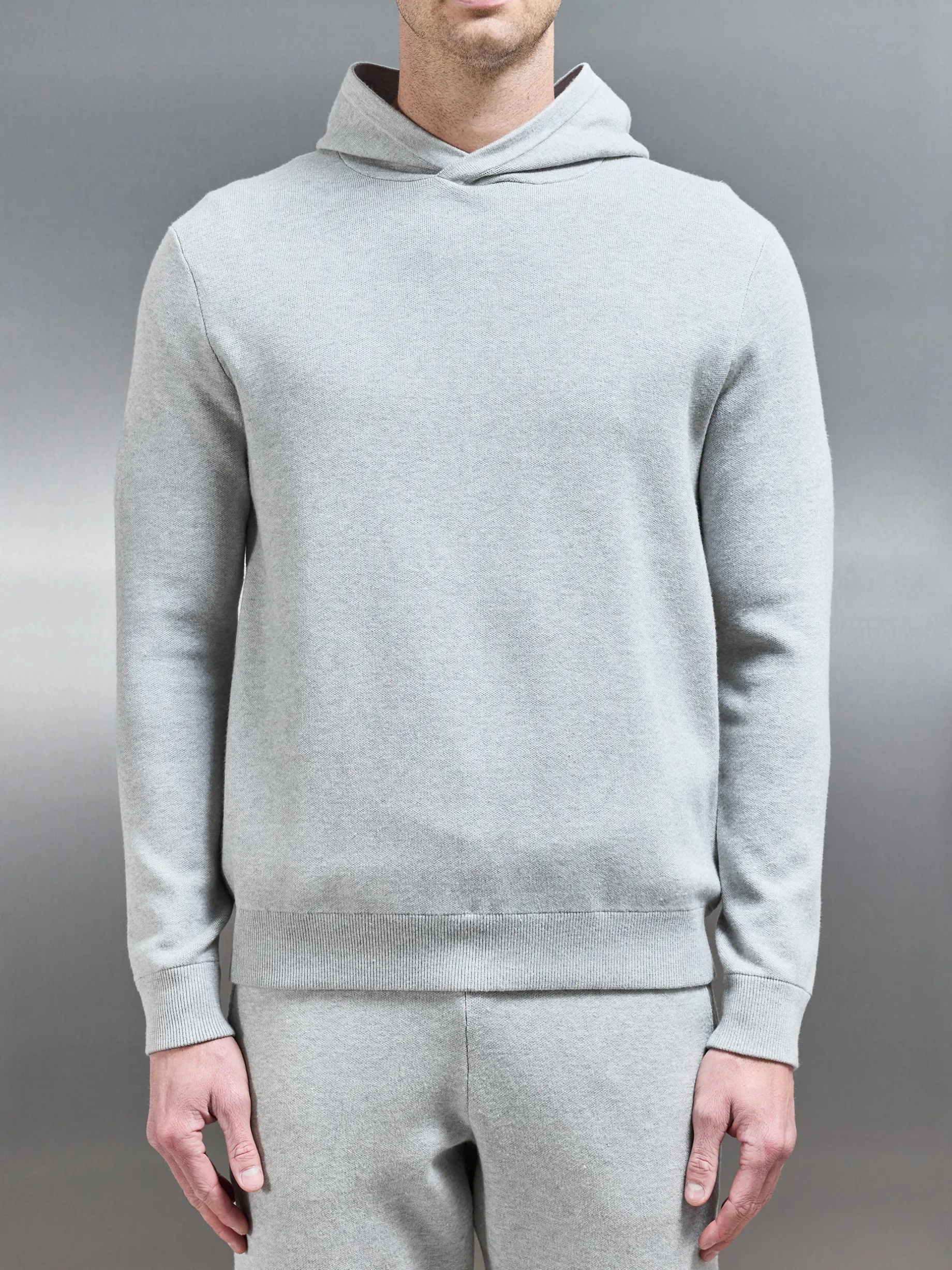 Chunky Knitted Pull Over Hoodie - Marl Grey