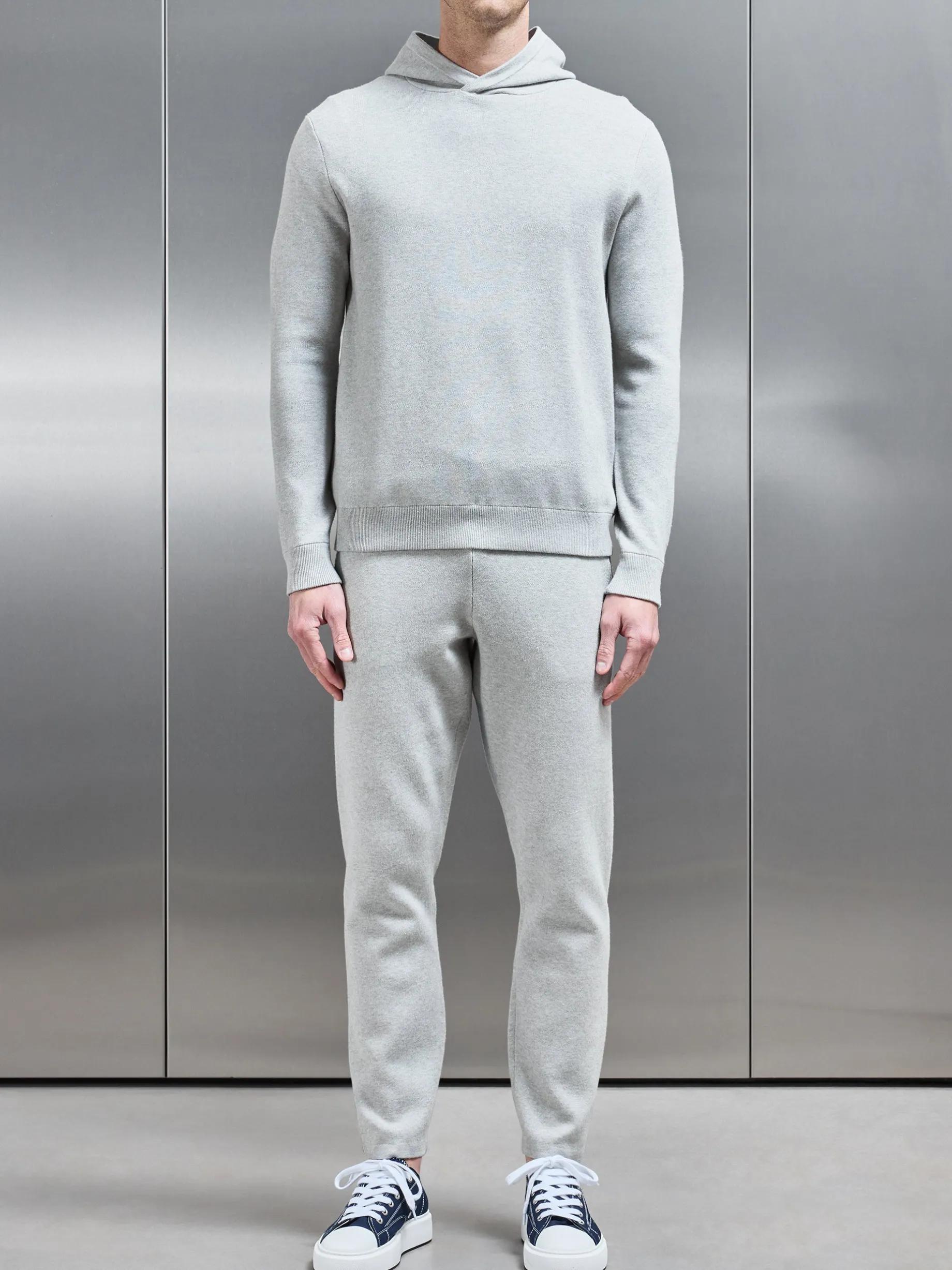 Chunky Knitted Pull Over Hoodie - Marl Grey
