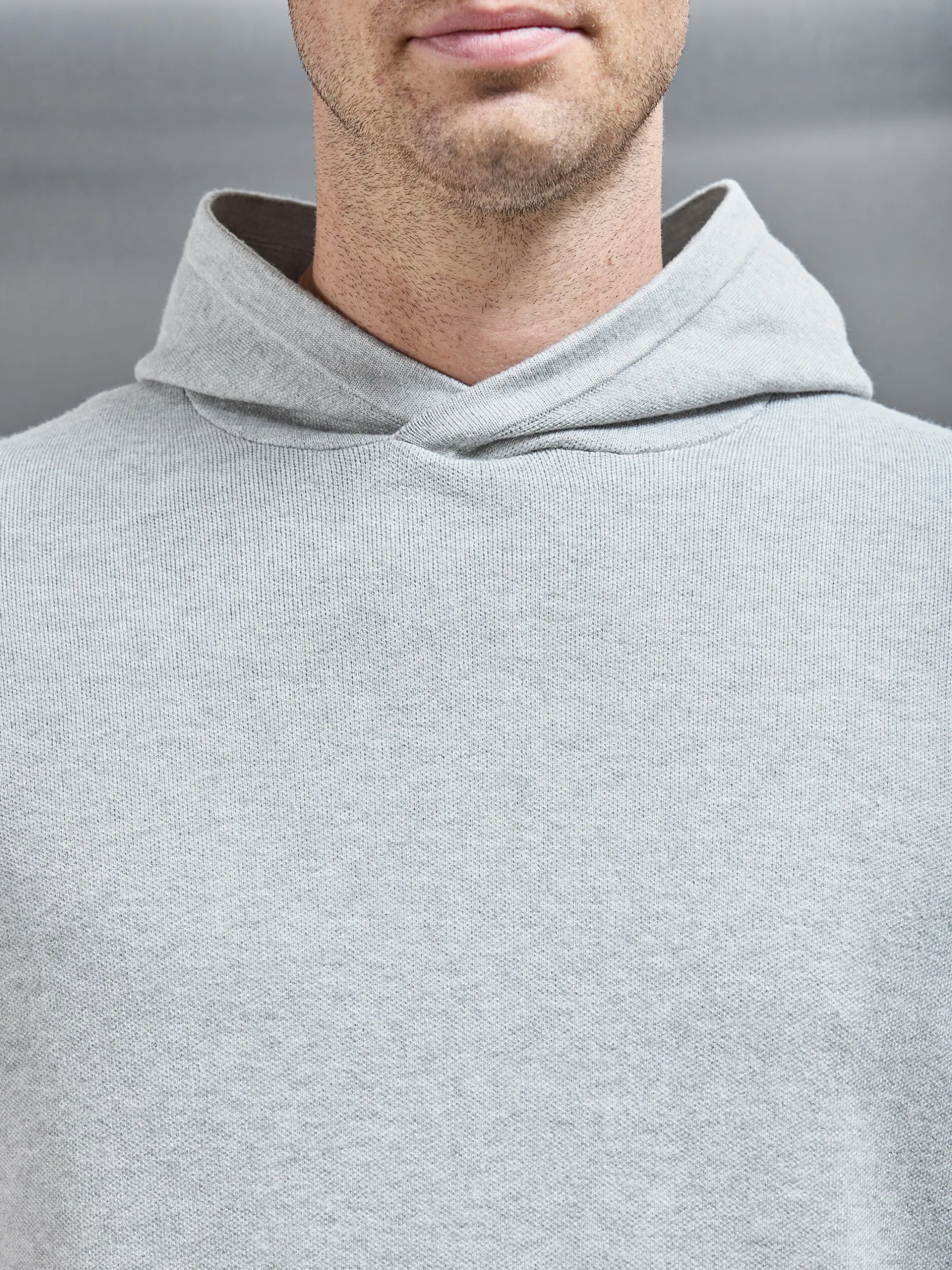 Chunky Knitted Pull Over Hoodie - Marl Grey