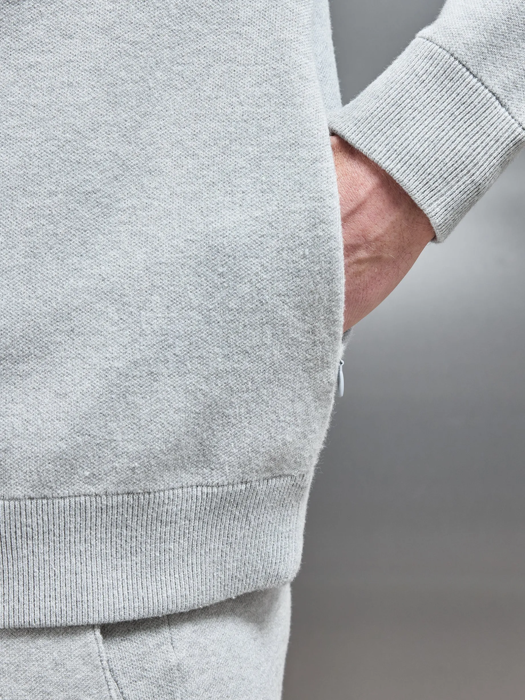 Chunky Knitted Pull Over Hoodie - Marl Grey