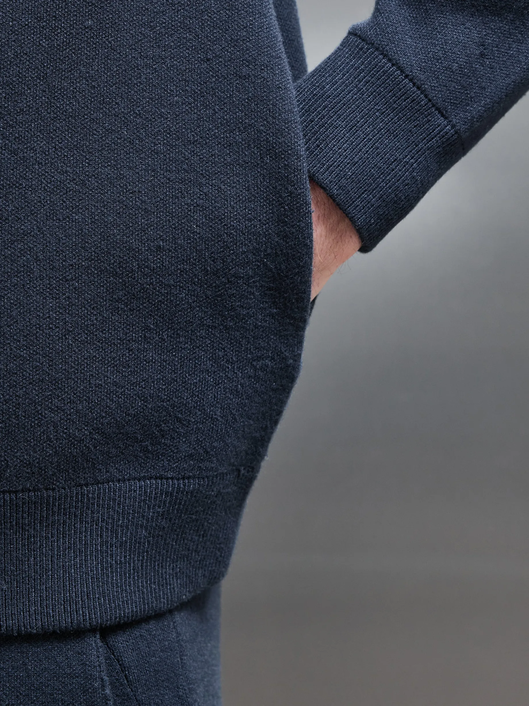 Chunky Knitted Pull Over Hoodie - Navy