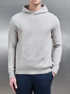 Chunky Knitted Pull Over Hoodie - Stone