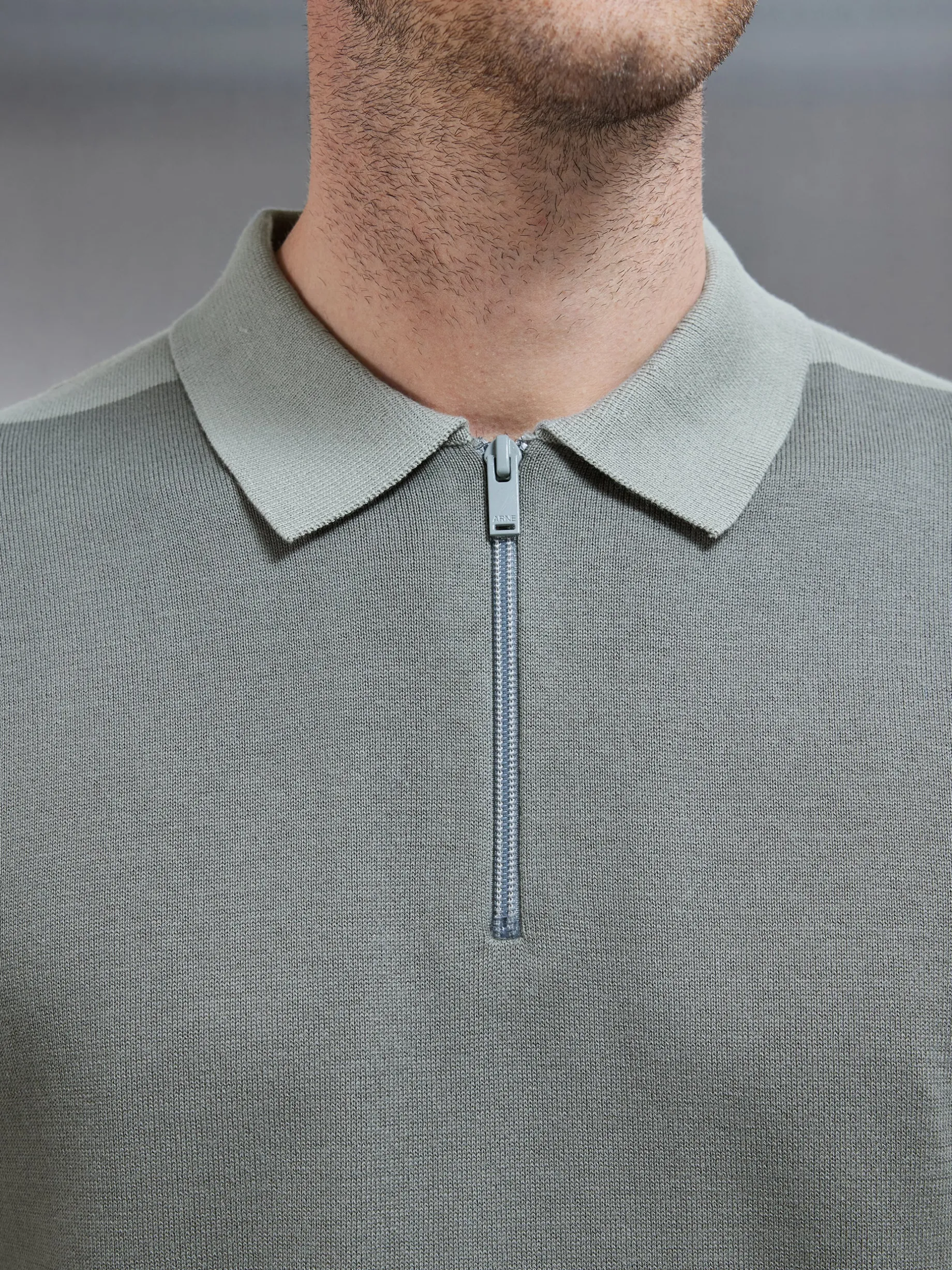 Colour Block Zip Polo Shirt - Sage