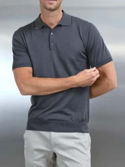 Cotton and Silk Polo Shirt - Charcoal