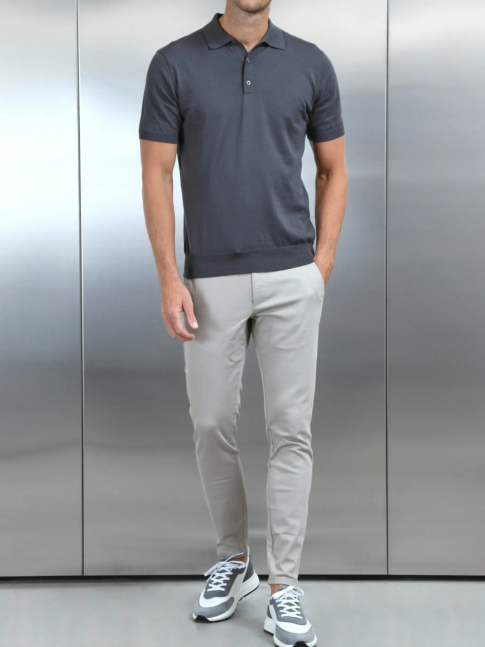 Cotton and Silk Polo Shirt - Charcoal