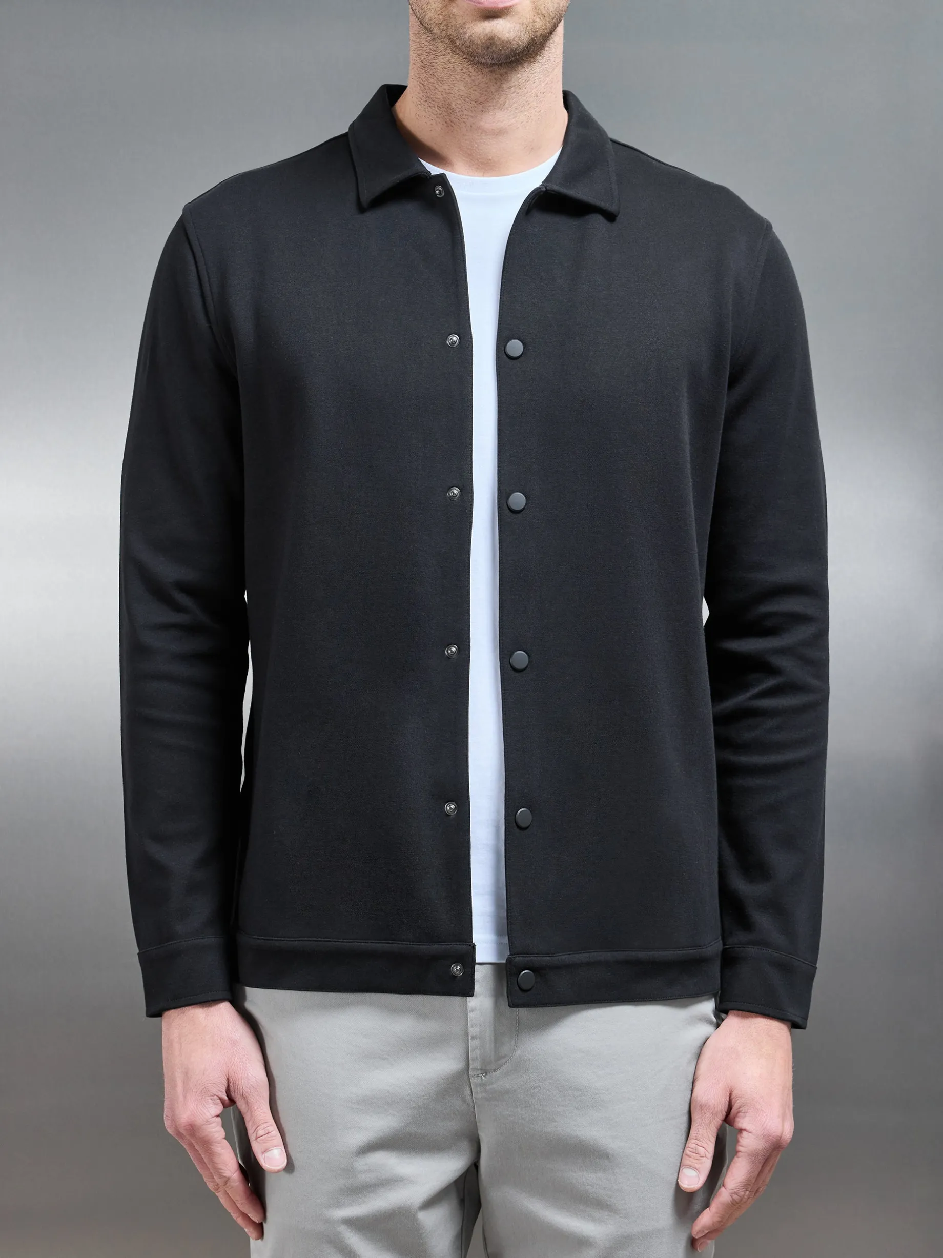 Cotton Jersey Popper Overshirt - Black