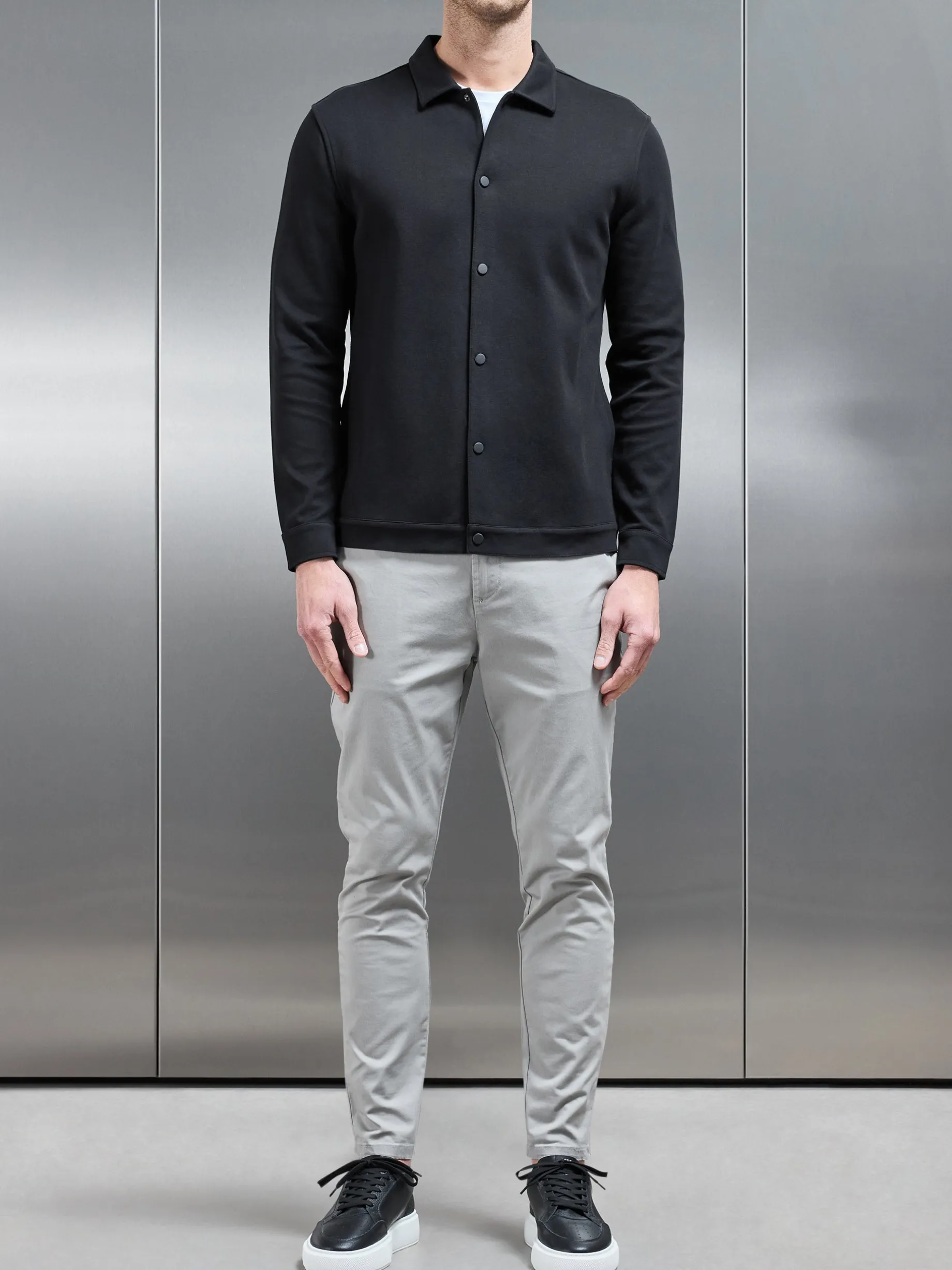 Cotton Jersey Popper Overshirt - Black