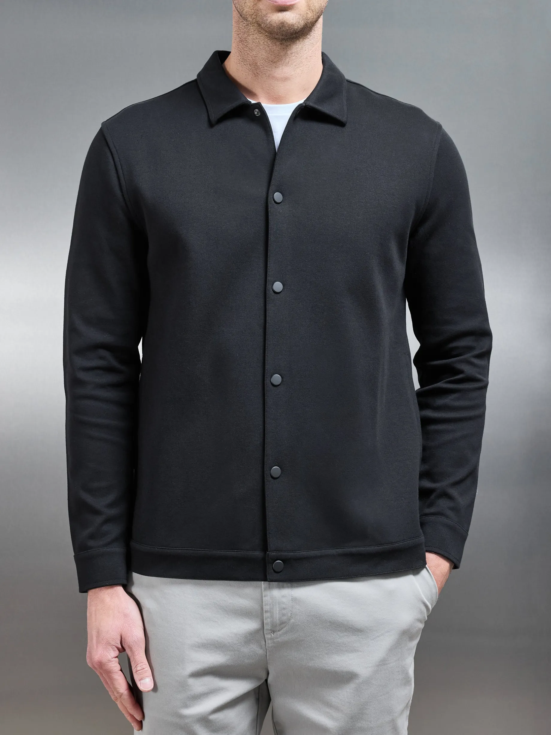 Cotton Jersey Popper Overshirt - Black