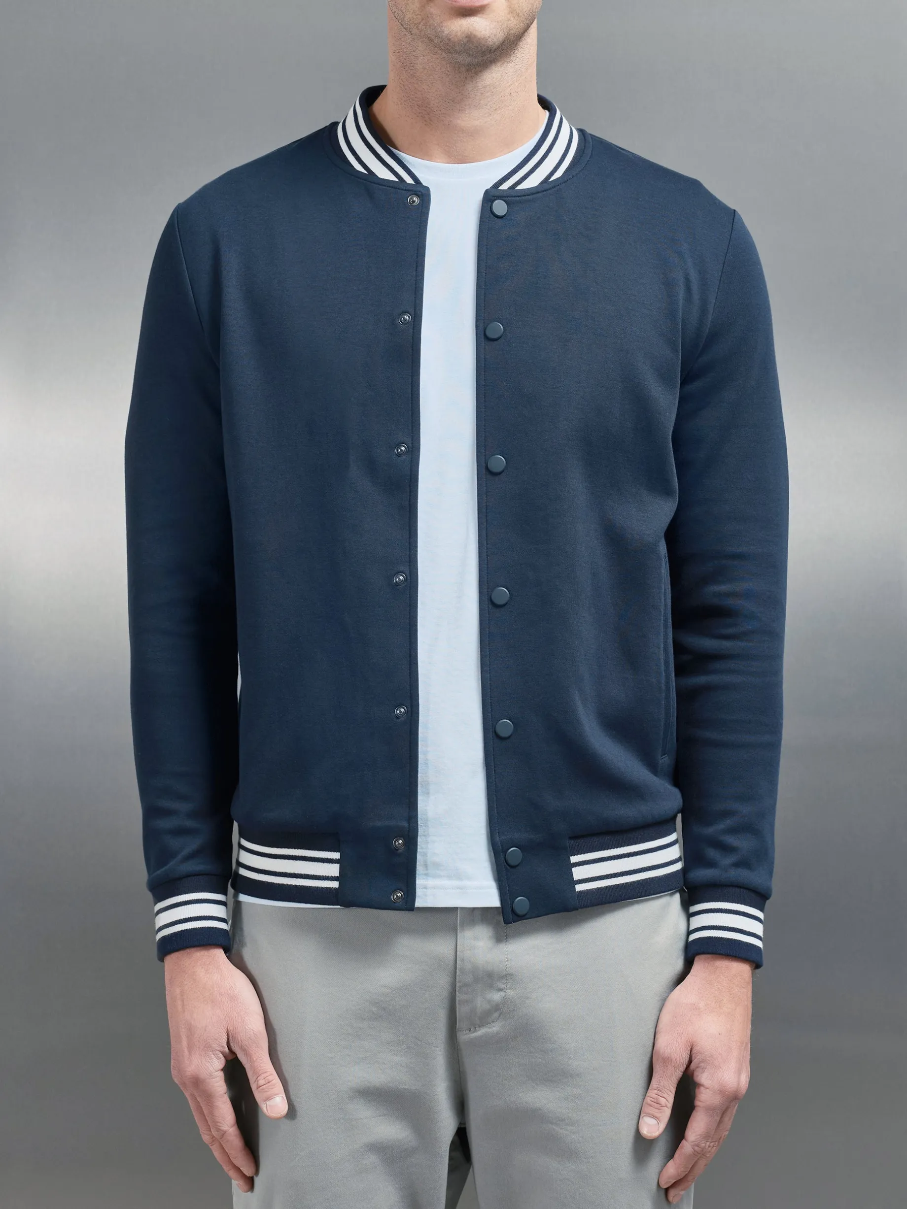Cotton Jersey Varsity Jacket - Navy