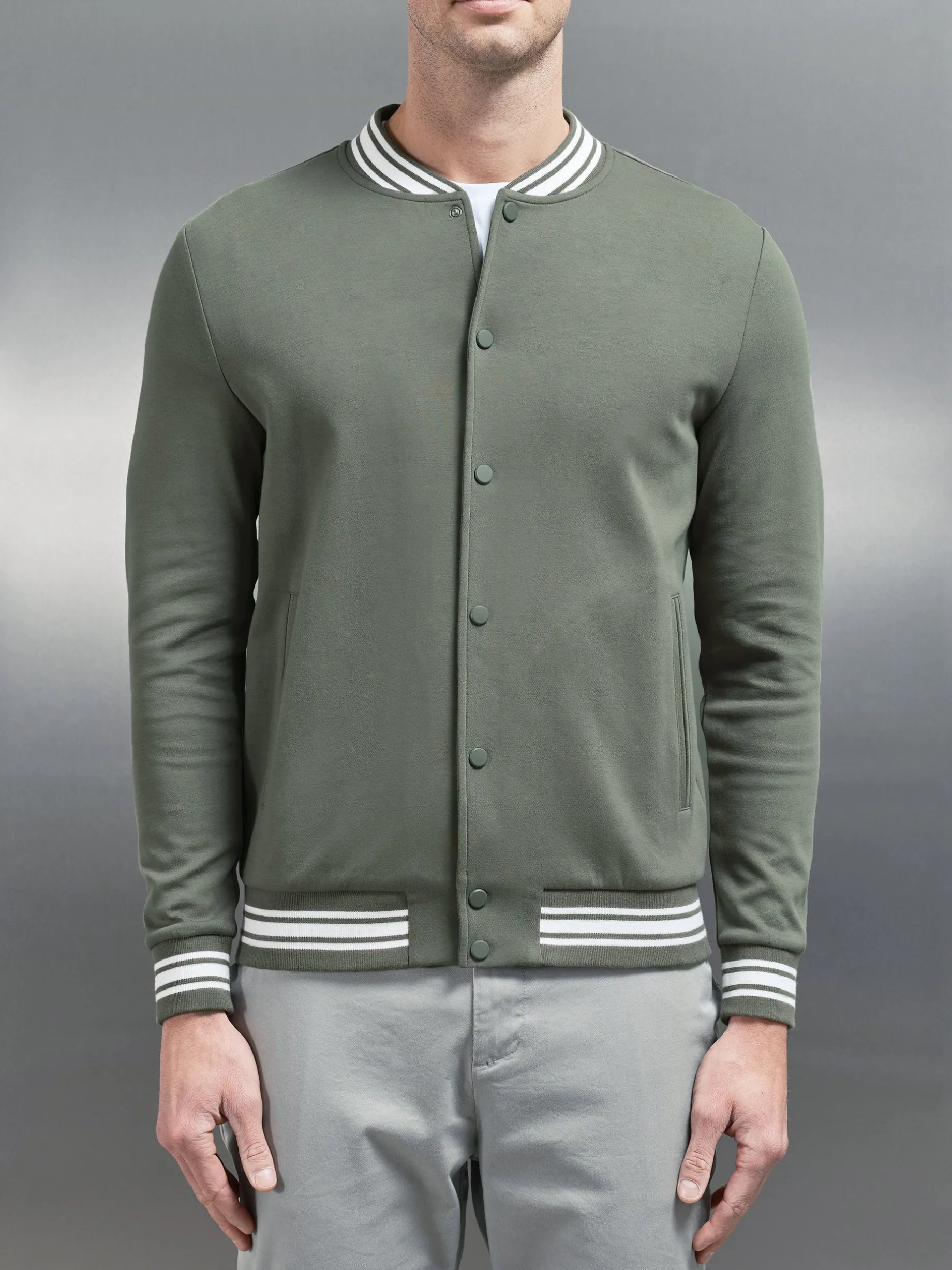 Cotton Jersey Varsity Jacket - Sage