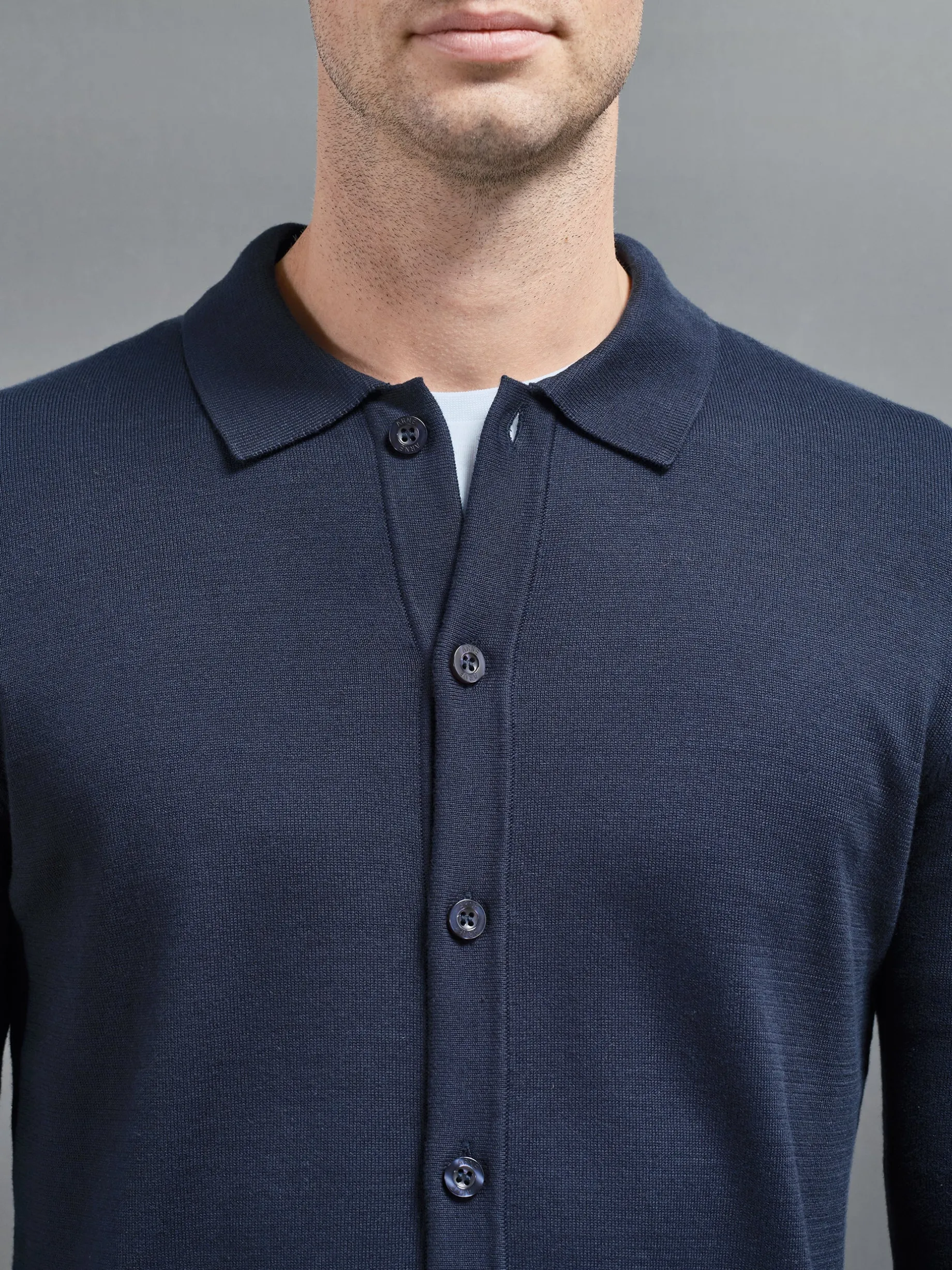 Cotton Knitted Button Through Shirt - Navy