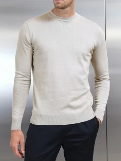 Cotton Knitted Crew Neck Sweatshirt - Stone