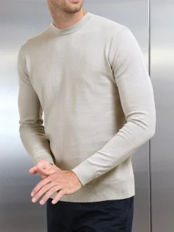 Cotton Knitted Crew Neck Sweatshirt - Stone