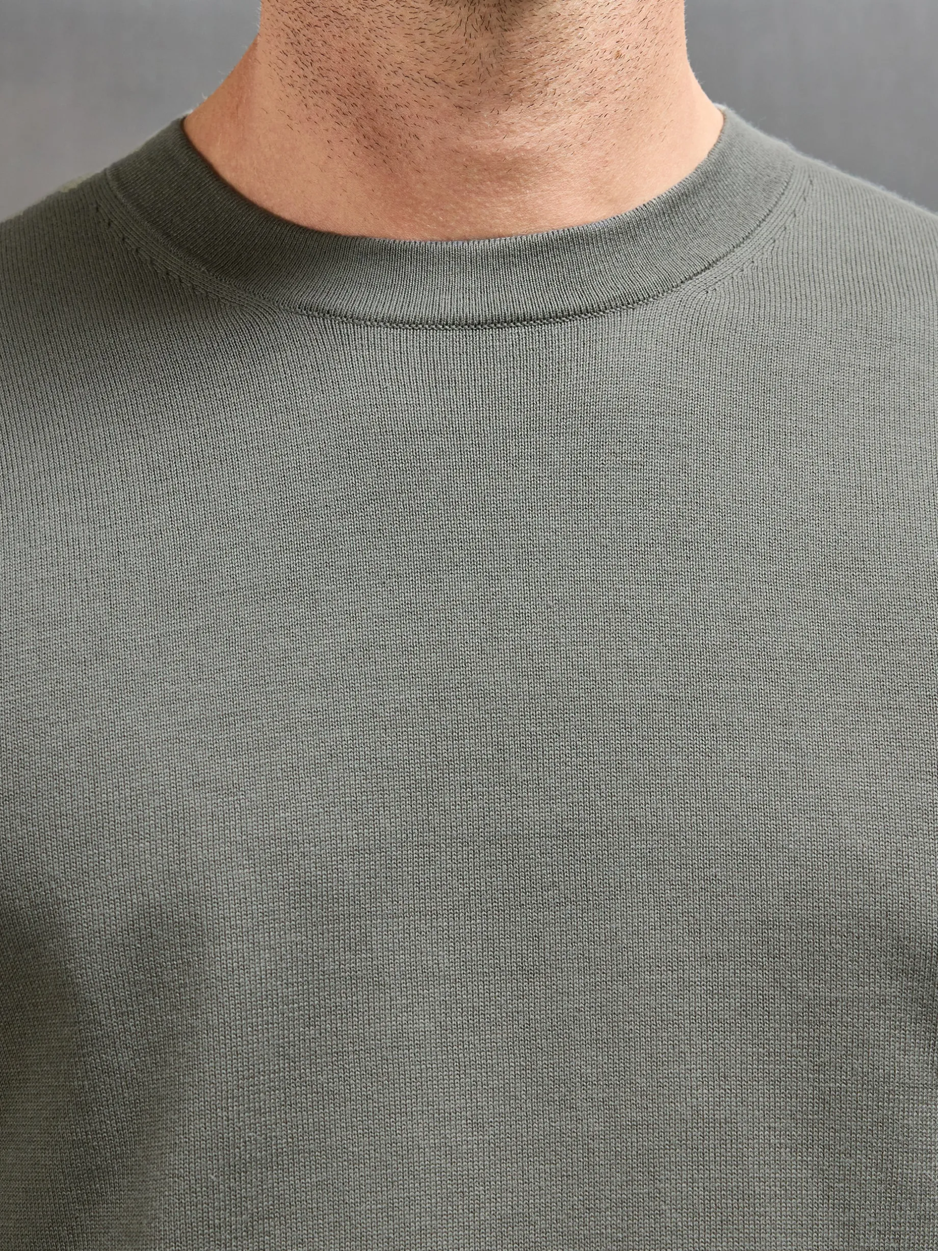 Cotton Knitted Crew Neck Sweatshirt - Sage