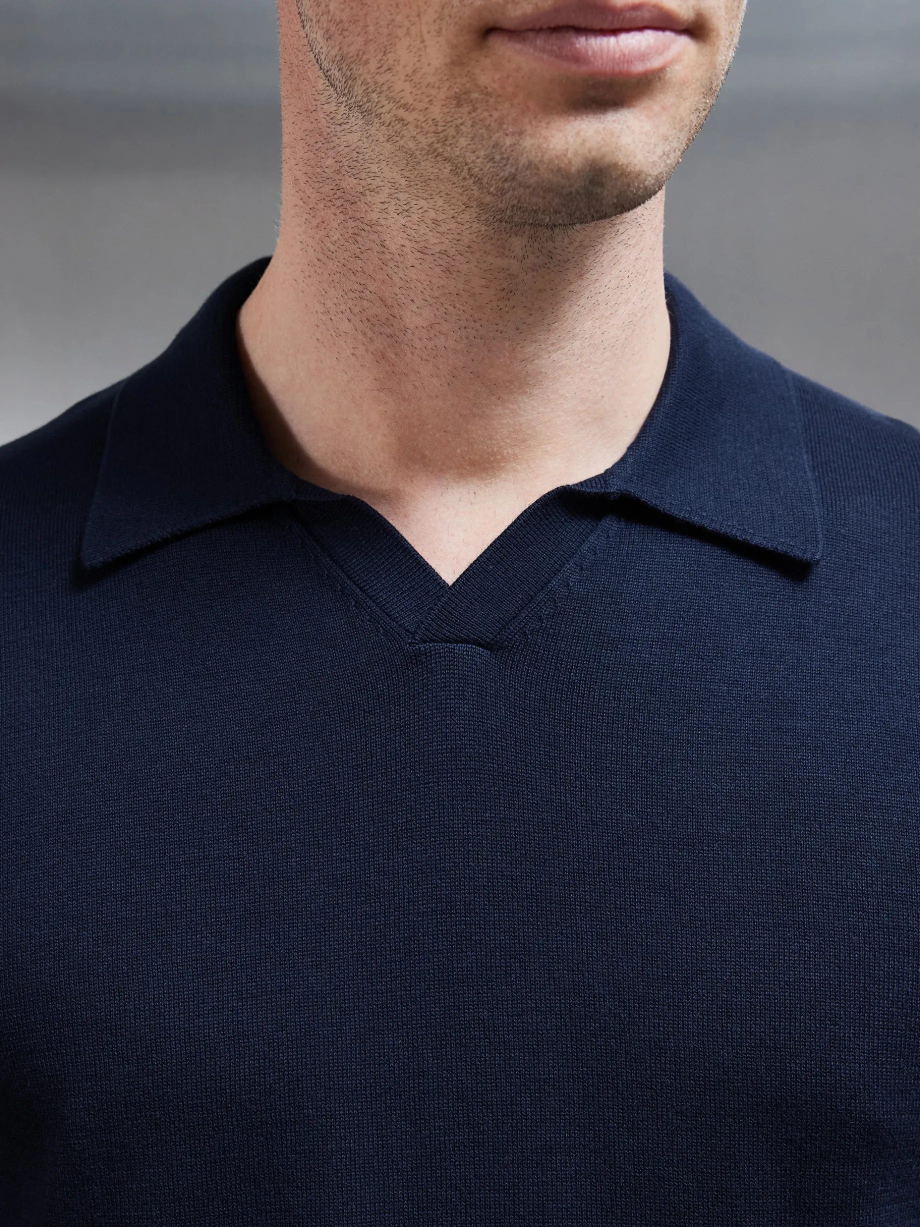 Cotton Knitted Revere Collar Polo Shirt - Navy