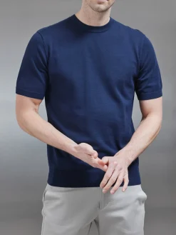 Cotton Knitted T-Shirt - Navy