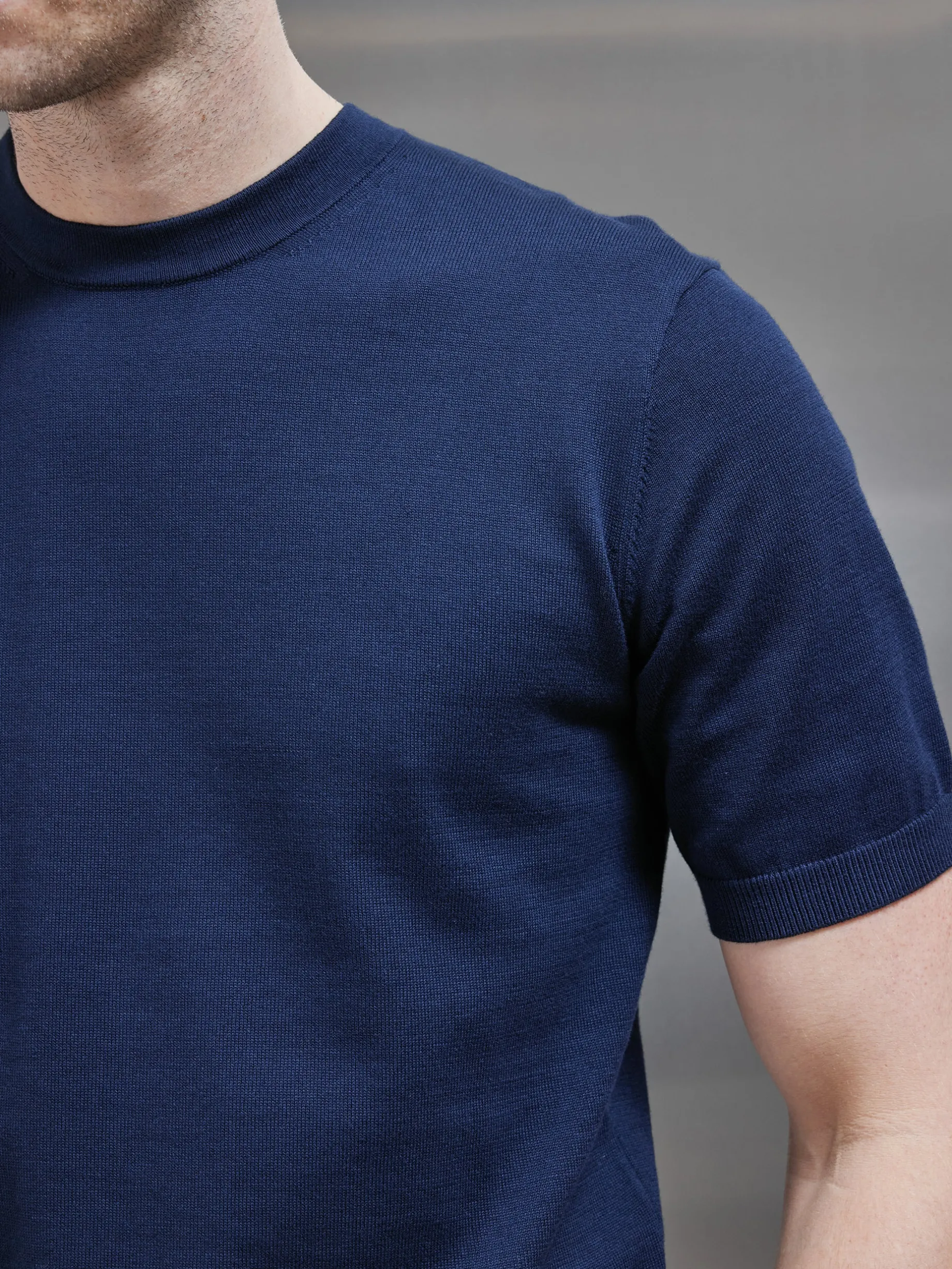 Cotton Knitted T-Shirt - Navy