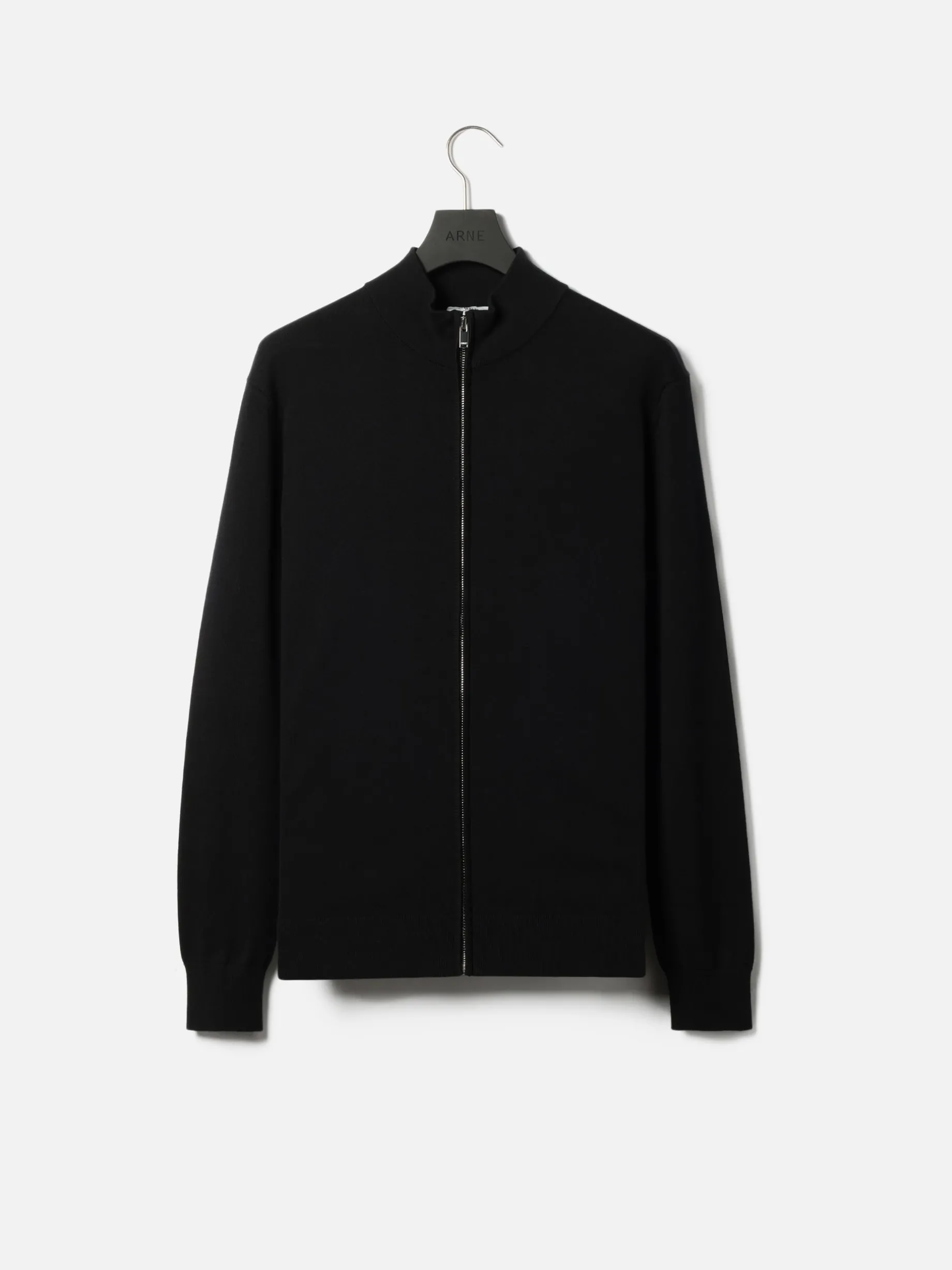 Cotton Knitted Zip Through Jacket - Black