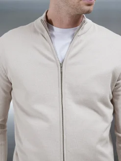 Cotton Knitted Zip Through Jacket - Stone