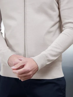Cotton Knitted Zip Through Jacket - Stone