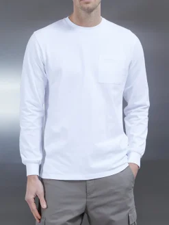 Cotton Pocket Long Sleeve T-Shirt - White
