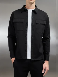 Cotton Pocket Overshirt - Black