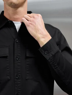 Cotton Pocket Overshirt - Black