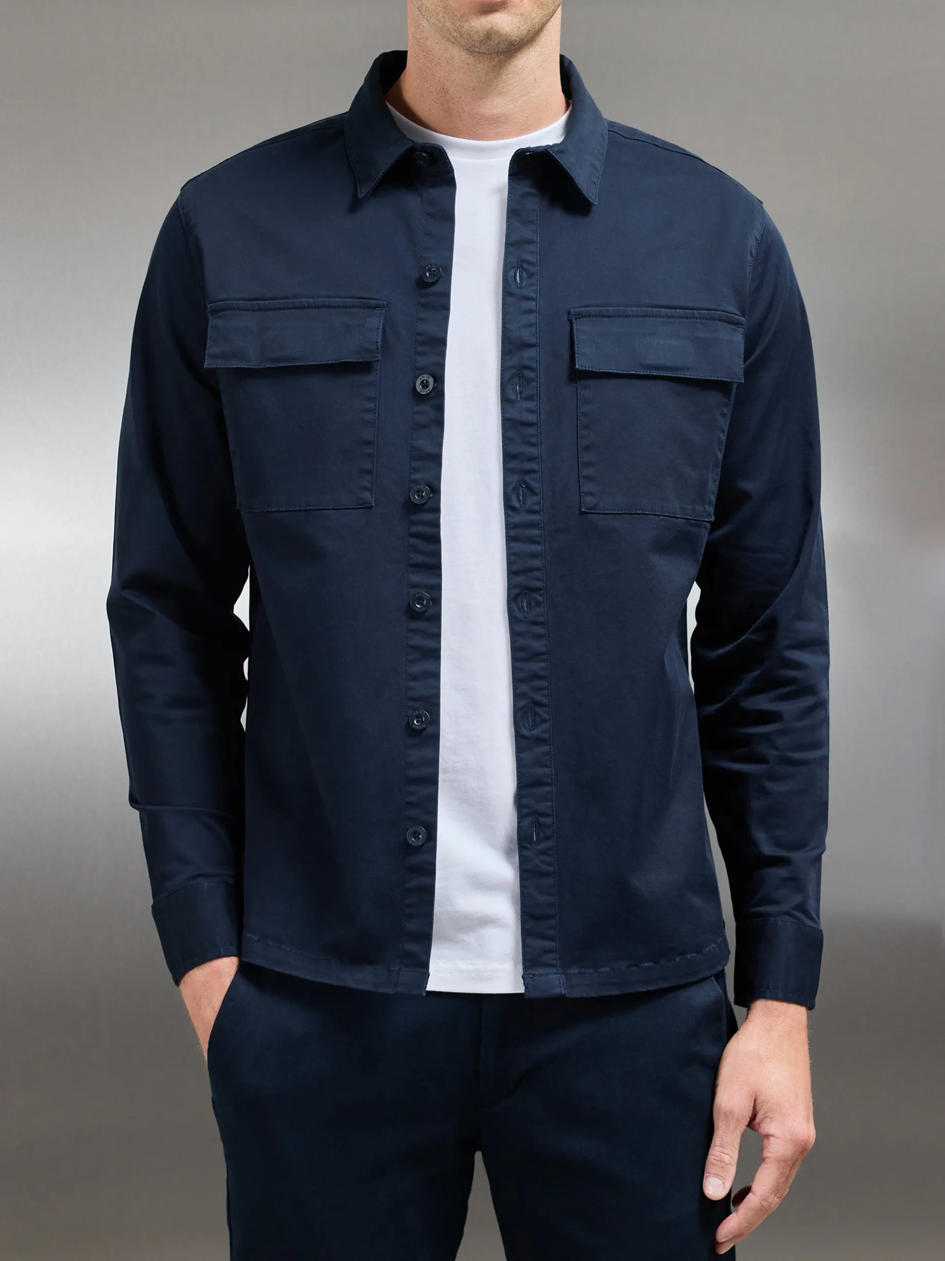 Cotton Pocket Overshirt - Navy
