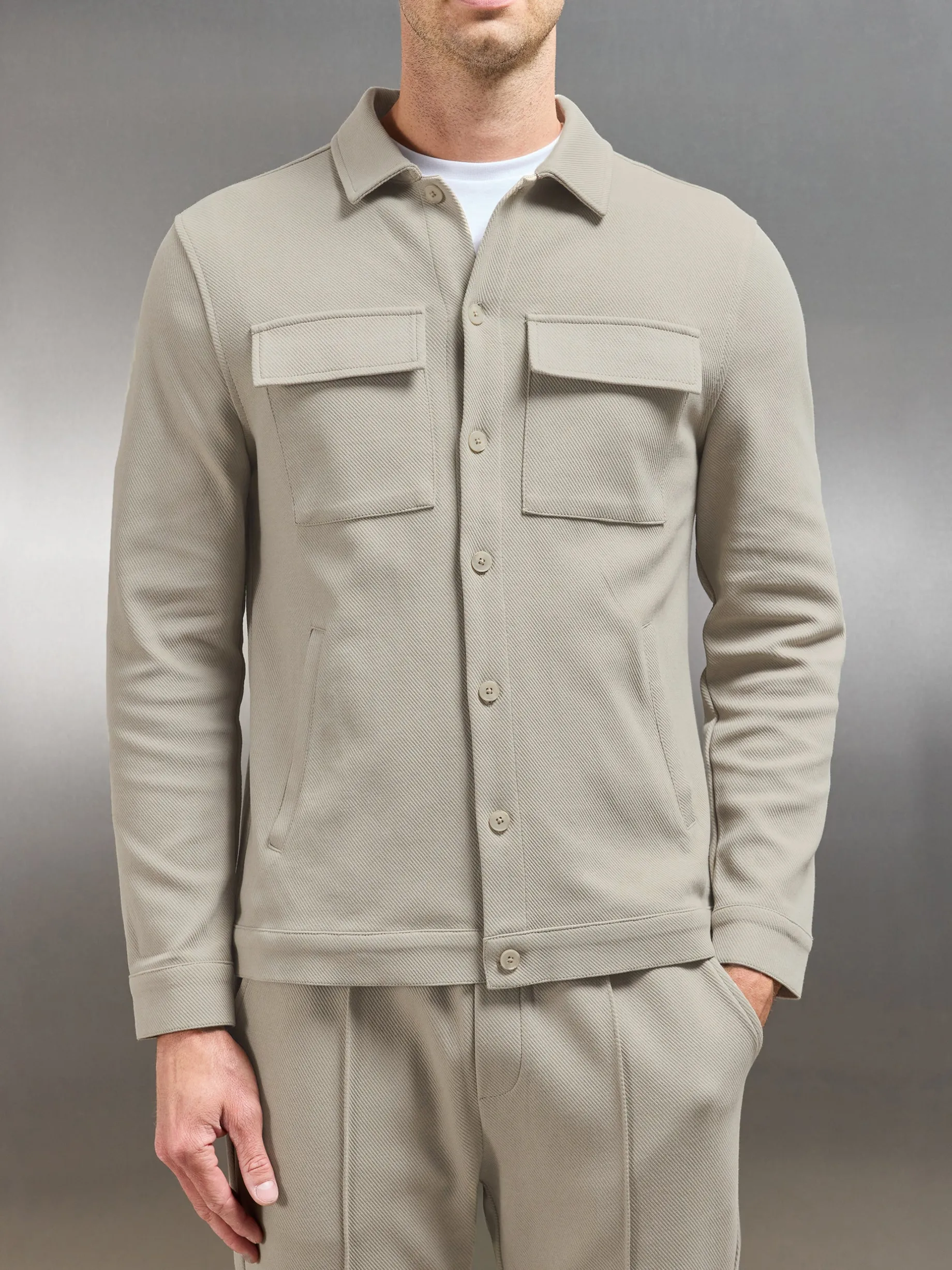 Cotton Twill Overshirt - Stone