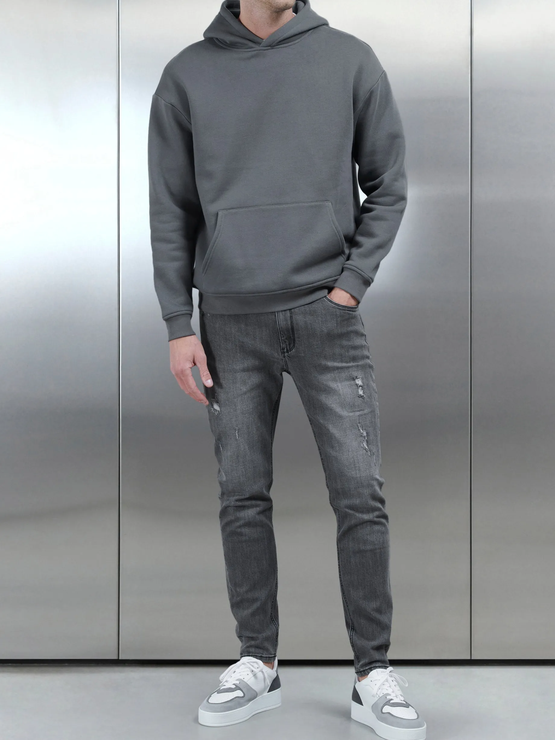 Distressed Denim Jeans - Grey Wash