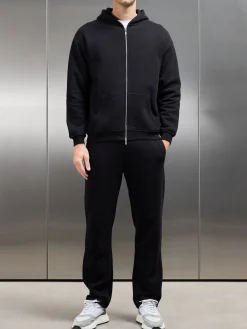 Essential Relaxed Fit Zip Through Hoodie - Black
