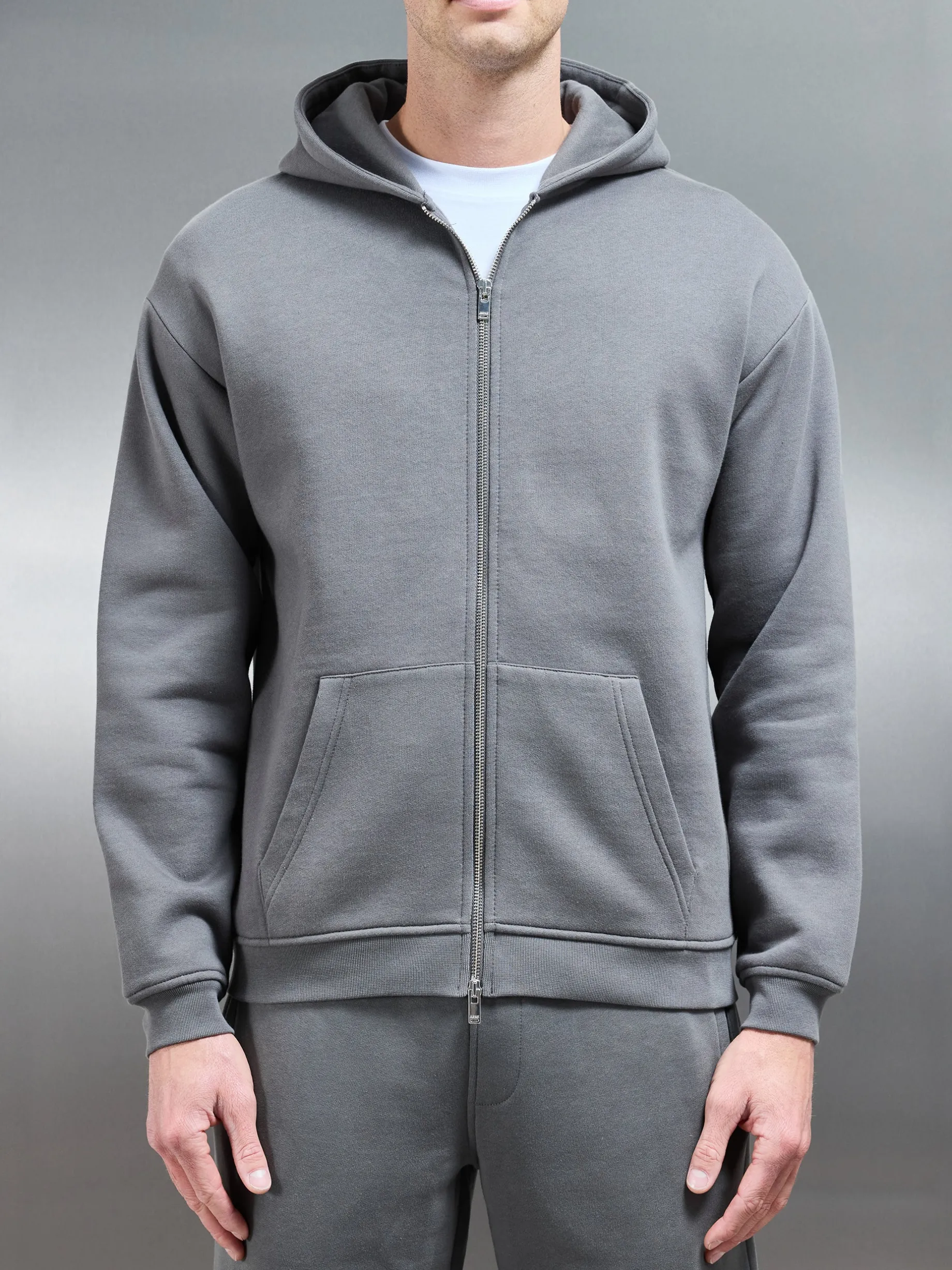Essential Relaxed Fit Zip Through Hoodie - Grey