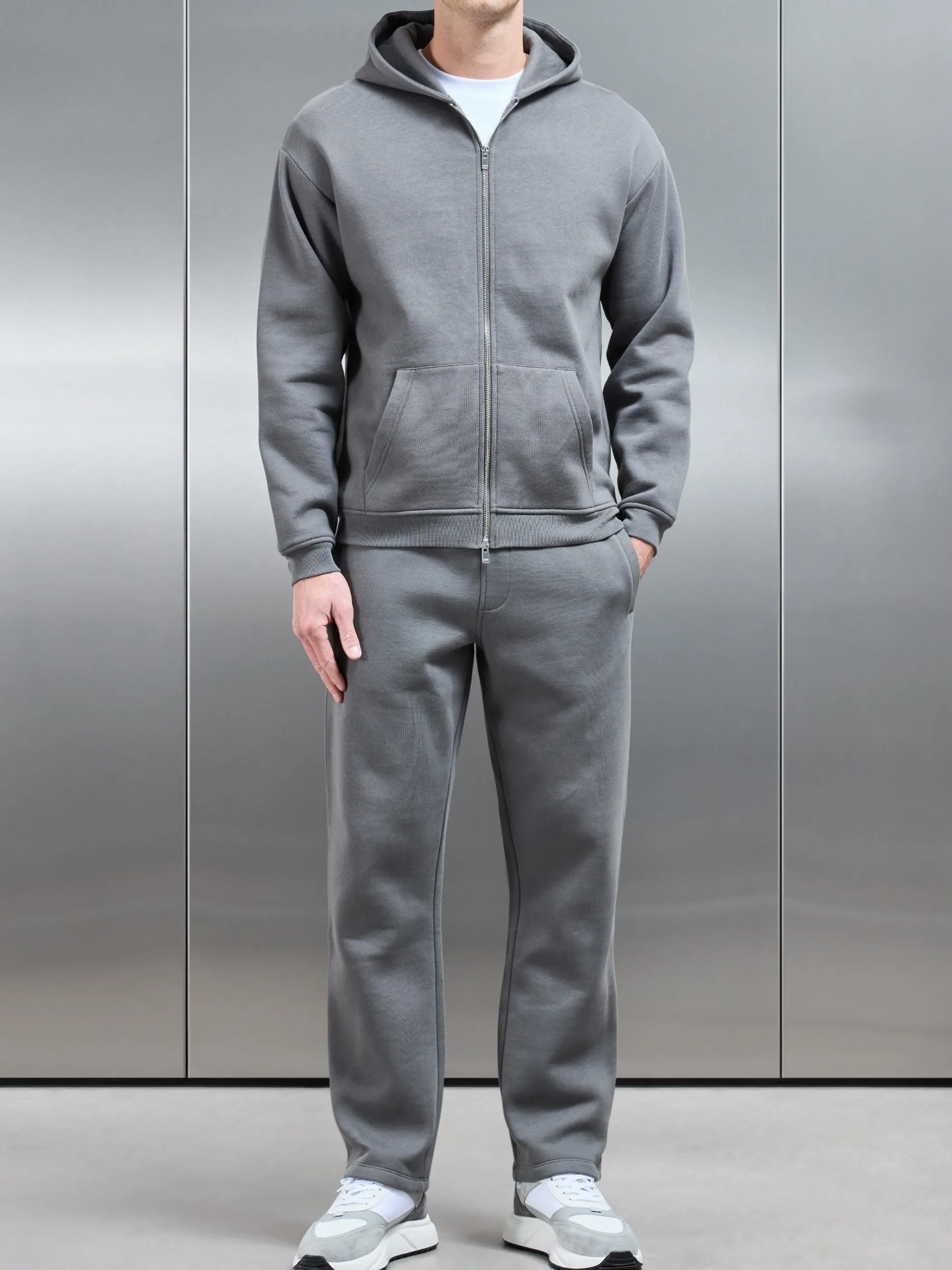 Essential Relaxed Fit Zip Through Hoodie - Grey