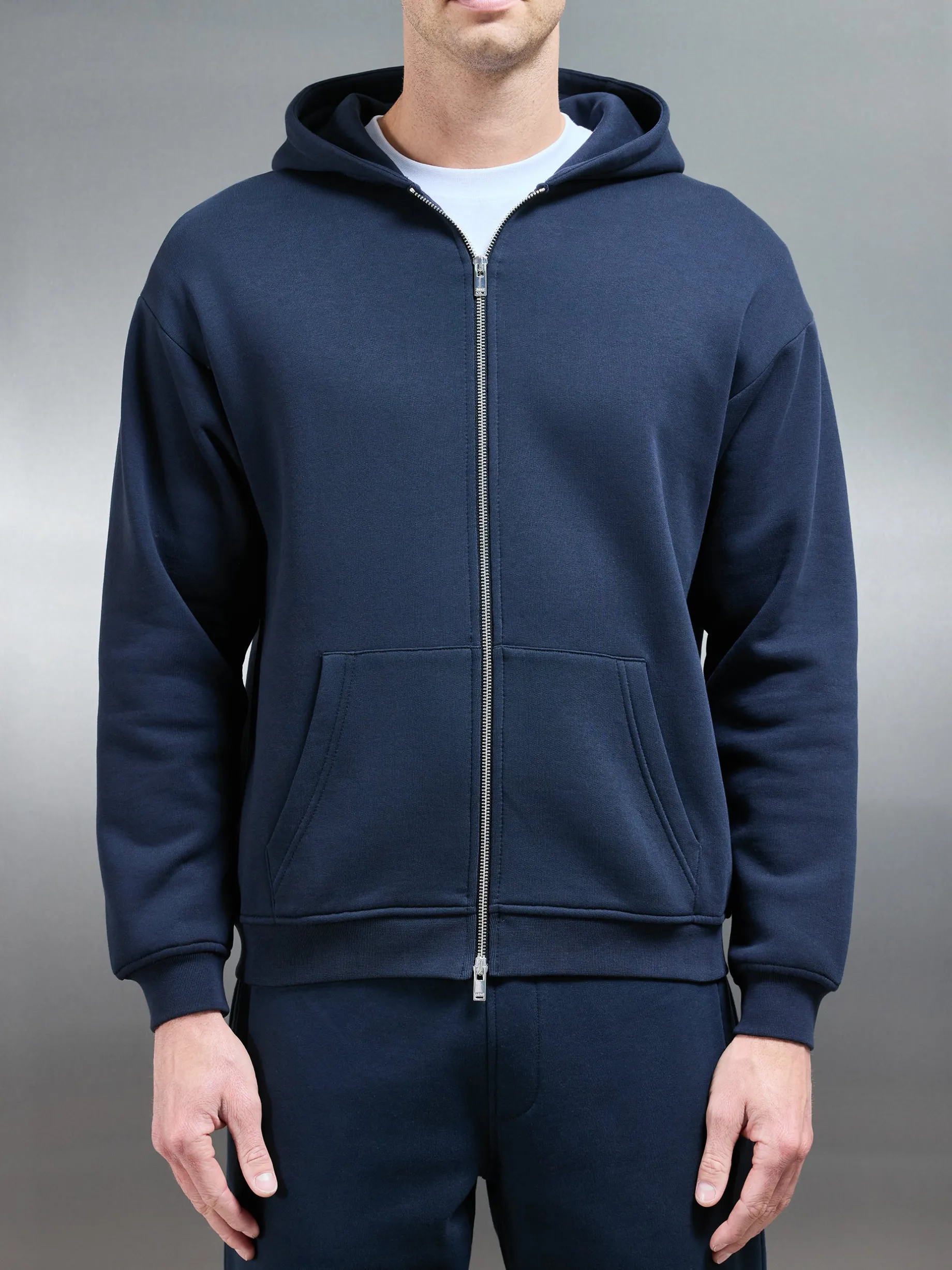 Essential Relaxed Fit Zip Through Hoodie - Navy