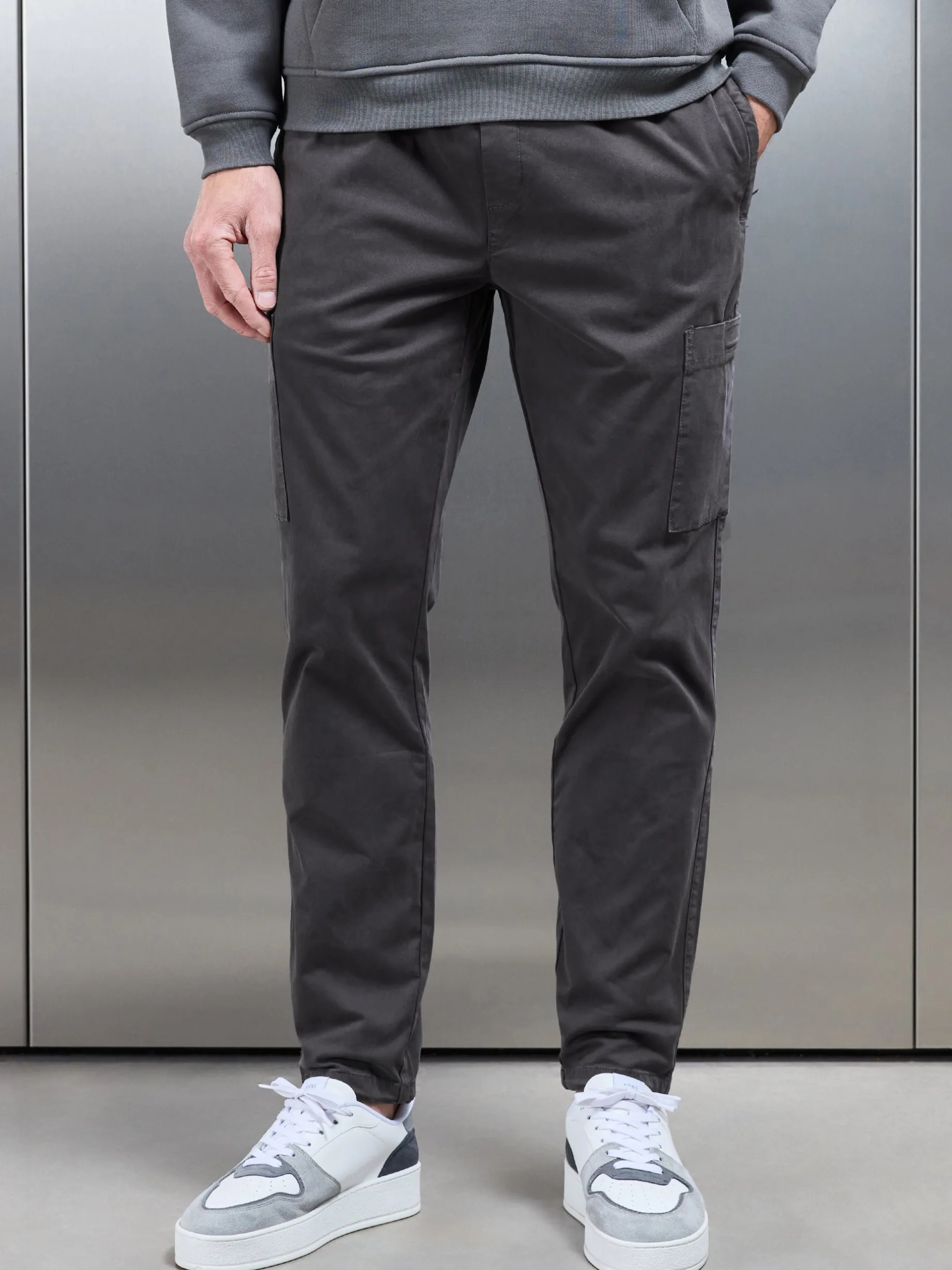 Garment Dye Cotton Cargo Pant - Grey