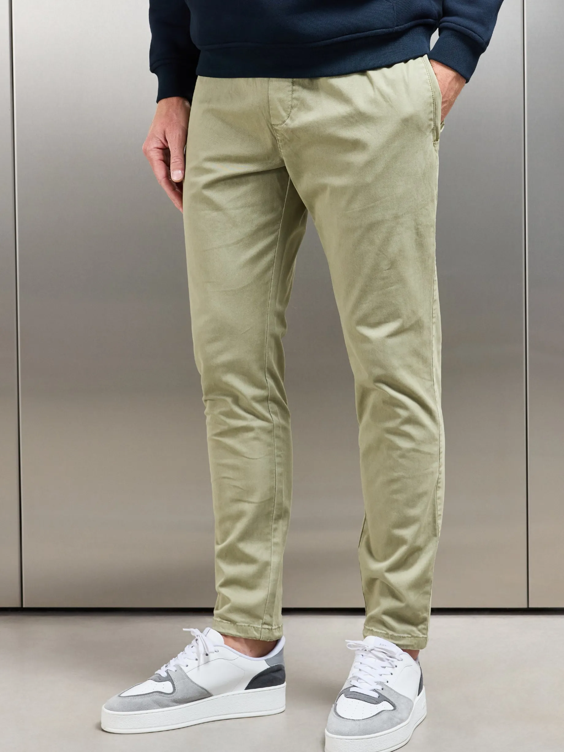 Garment Dye Cotton Trouser - Olive