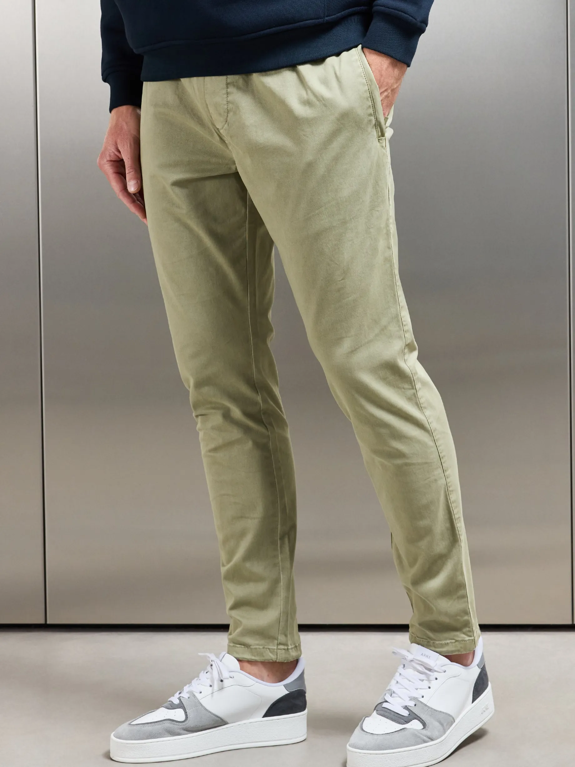 Garment Dye Cotton Trouser - Olive