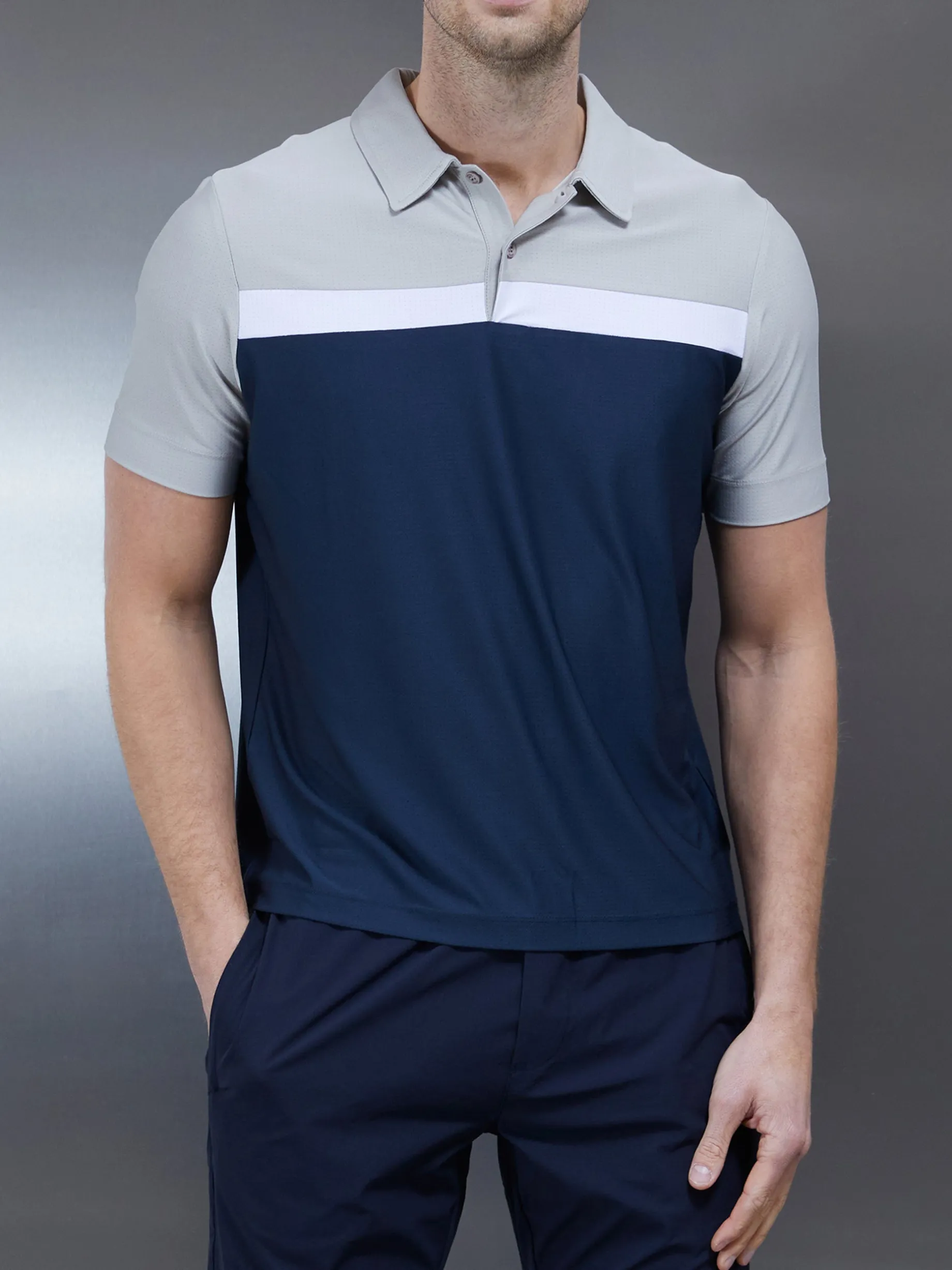 Golf Colour Block Polo Shirt - Navy
